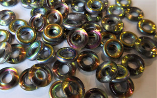 Czech Glass Donuts *Whacked Out Wild (Cool Tones) (9 mm Size  Hole 4mm)