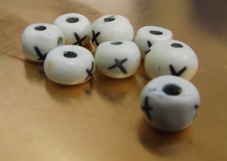 Copy of Bone Beads (Bali Indonesia).  *approx 25 Rondelle Bone Beads. White with Black X.  Approx 8 x 6 mm in size.