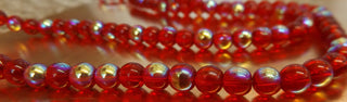 Glass Beads (Red with AB Half Coat-   6mm) (approx 50 beads per 13" Strand)