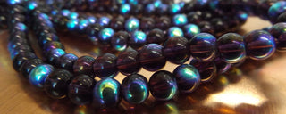 Glass Beads (Purple with AB Half Coat-   6mm) (approx 50 beads per 13" Strand)