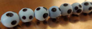 Glass Indonesian / Bali Beads.  approx 10mm Round.  Blue with Black Dots  *Priced per 10 Beads.