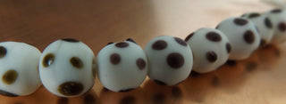 Glass Indonesian / Bali Beads.  approx 10mm Round.  White with Black Dots  *Priced per 10 Beads.
