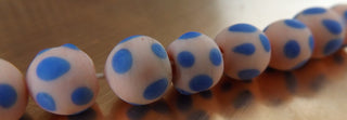Glass Indonesian / Bali Beads.  approx 10mm Round.  Pink with Blue Dots  *Priced per 10 Beads.