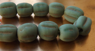 Glass Indonesian / Bali Beads.  10 x 11 mm Melon.  Organic Softest Pale Green  *Priced per 10 Beads.