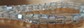 Cube (Faceted Glass) *Crystal AB (6 x 6 x 6mm)  11" Strand (approx 50 beads)