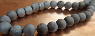 Electroplated Natural Druzy Geode Agate Beads.  (Matte Grey 8-9 mm Rounds) approx 46 beads