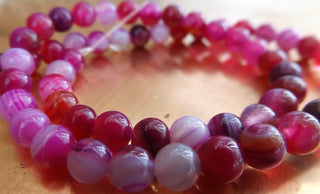 Agate (6 / 8mm rounds) 15.5" strand.  Striped Pink  *See Drop Down for Options