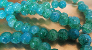 Two Tone  Crackle Glass Round Bead Strands, (Teal and Turquoise), 8~9mm, Hole: 1mm; about 54 Beads Per strand
