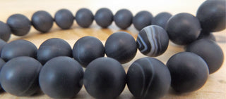 Agate *Frosted (10 mm rounds) 15.5" strand.  approx 38 beads.  Natural Black Striped