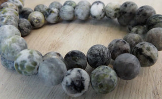 Agate (Crazy Agate)  (8mm rounds) 15.5" strand.  approx 43 beads.  *Frosted Multi's (Subtle Greens in Grey)