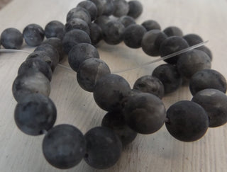 Labradorite (Round) 8 mm (16"Strand.  Approx 50 Beads)  *Natural Black - Frosted