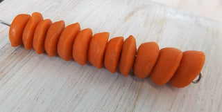 Sand Cast African Recycled Glass Disc Beads  (Orange) * 12 Beads.