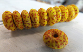 African Recycled Glass (Okata Beads)  * Yellow and Red  (15mm Diam Size)  *10 Beads