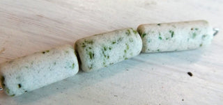 Sand Cast African Recycled Glass   (White with Green Specs) * 3 Beads