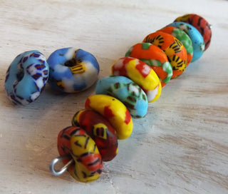 African Recycled Glass (Okata Beads)  * Mixed Strand  (15mm Diam Size)  *10 Beads