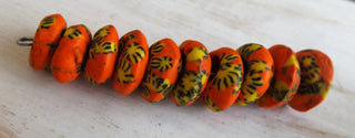 African Recycled Glass (Okata Beads)  * Orange/Yellow/ Black  (15mm Diam Size)  *10 Beads