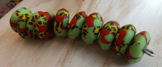 African Recycled Glass (Okata Beads)  * Green/ Red/ Yellow/Brown  (15mm Diam Size)  *10 Beads