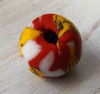 Sand Cast African Recycled Rounded Designed Glass (Red, White and Yellow).   *6 Beads