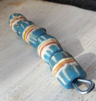 Sand Cast African Recycled Glass (Blue with White and Maroon)  *4 Beads