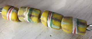 Sand Cast African Recycled Glass (Yellow/Green with Black, Maroon and White Accent)  *4 Beads