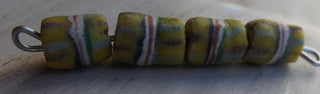 Sand Cast African Recycled Glass (Yellow/Green with Black, Maroon and White Accent)  *4 Beads