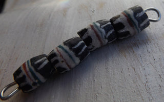 Sand Cast African Recycled Glass (Black with White, Maroon and Blue Accents)  *4 Beads