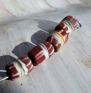 Sand Cast African Recycled Glass (Maroon with White, Green and Yellow Accents)  *4 Beads