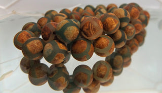 Agate (DZI Tibetan Style Rounds).  Frosted Natural w/ Green (10mm size) *approx 38 Beads