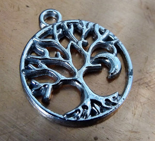 Charm/ Focal (Tree of Life with Moon Detail) 23.5 mm diam.  Bright Silvertone