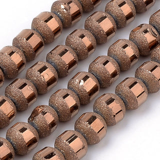 Electroplate Glass Beads, Frosted.  Copper Color with Copper Color Band.  8mm (approx 70 Beads)