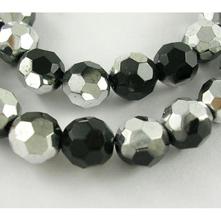 Glass Beads Half Silver Plated on Black (8mm Faceted Rounds)  *approx 40 Beads on a 13" strand.