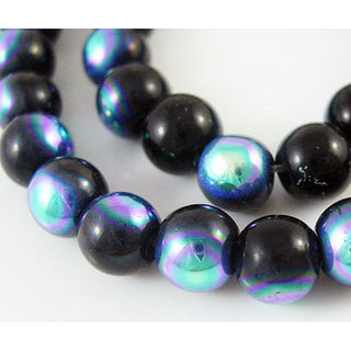 Glass Beads, Round, Black,  Half AB Color Plated,  6mm, hole: 1mm; *approx 55 Beads on a 15" strand.