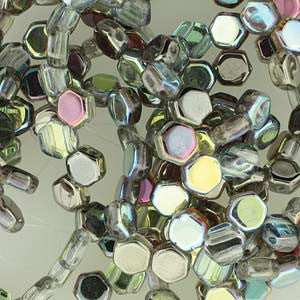 Honey Comb Beads (Czech Glass) 30 beads/strand.  *CRYSTAL GRAPHITE RAINBOW