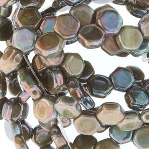 Honey Comb Beads (Czech Glass) 30 beads/strand.  *HODGE PODGE SEAFOAM NEBULA