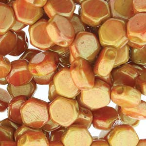 Honey Comb Beads (Czech Glass) 30 beads/strand.  *HODGE PODGE ORANGE LUSTER