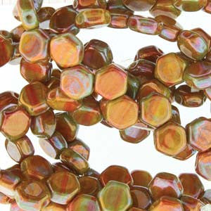 Honey Comb Beads (Czech Glass) 30 beads/strand.  *HODGE PODGE ORANGE NEBULA