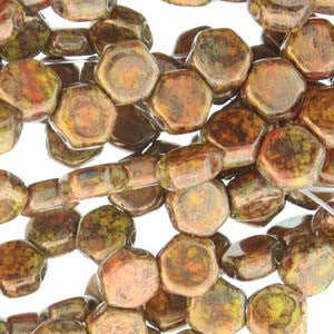 Honey Comb Beads (Czech Glass) 30 beads/strand.  *HODGE PODGE ORANGE BRONZE