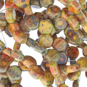 Honey Comb Beads (Czech Glass) 30 beads/strand.  *HODGE PODGE ORANGE TRAVERTINE