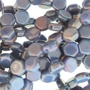 Honey Comb Beads (Czech Glass) 30 beads/strand.  *HODGE PODGE BLUE LUMI