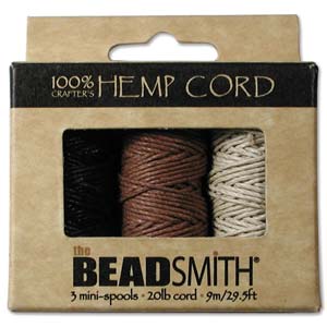 Hemp Cord (100% Hemp) Waxed.  3 Pack Assorted Box.   Black, Tan & Brown