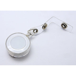 Plastic Retractable Badge Reel, Card Holders, with Iron Findings, Round, White, Size: about 32mm wide, 80mm long, 15mm thick.   *Sold Individually.
