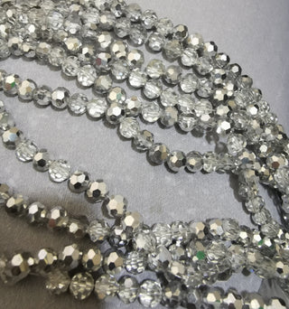 6mm Faceted Round Crystals *Half Electroplated Clear/silver  Crystal  (approx 90 beads per 20" Strand)