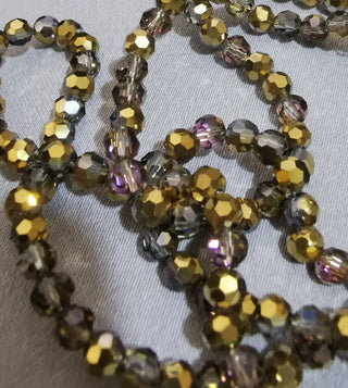 Glass Beads Gold/Purplish Electroplate (4mm Faceted Rounds)