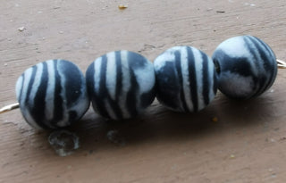 Recycled Glass Round Beads (Sand Cast) (White and  Black layers)
