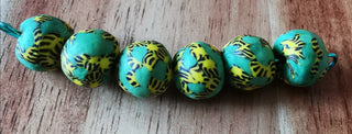 Sand Cast African Recycled Rounded Designed Glass (Green, Yellow and Black).   *6 Beads
