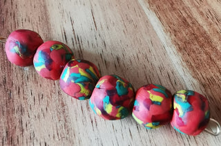 Sand Cast African Recycled Rounded Designed Glass (Red, Green and Yellow Multi Mix).   *6 Beads