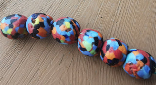 Sand Cast African Recycled Glass Rounds  (Vibrant Multi) * 6 Beads