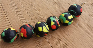 Sand Cast African Recycled Glass Rounds  (Black Multi) * 6 Beads