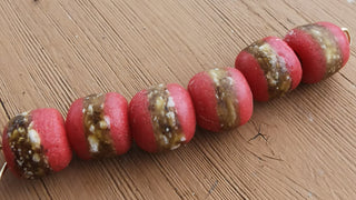 Sand Cast African Recycled Glass (Red and Tans)   *6 Beads