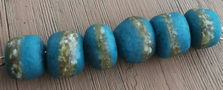 Sand Cast African Recycled Glass (Teal and Tans)   *6 Beads